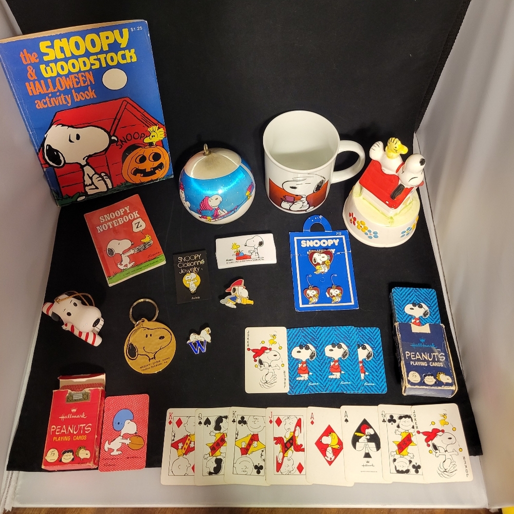 Vtg Woodstock Peanuts Snoopy Lot 26 pcs- Music Box, Jewelry, Mugs,Cards-Unisex